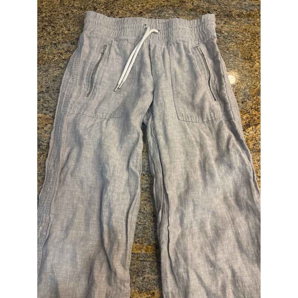 Athleta Cabo Linen Wide Leg Pants Grey Smocked Waist Drawstring Size 00